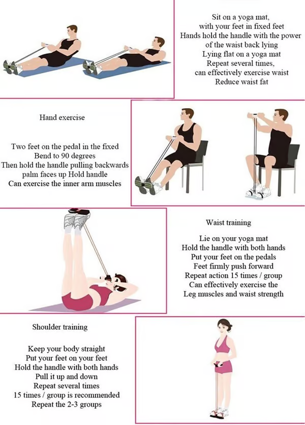 21 Fitness Resistance Bands-4 Tube Pedal Ankle Puller