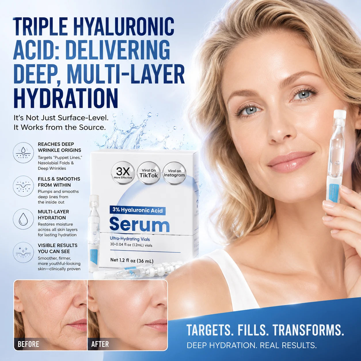 💧 3% Hyaluronic Acid Ultra-Hydrating Serum Flood Your Skin With Glass-Skin Hydration Instantly ✨